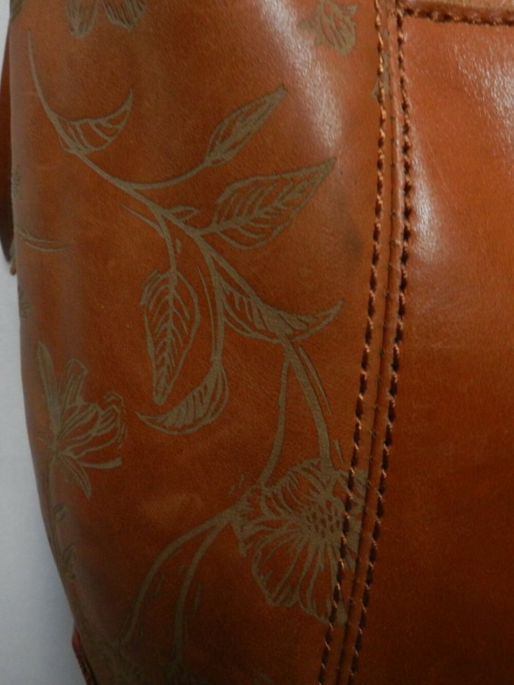The Sak Sequoia Leather tooled hobo shoulder bag purse zip top outside pockets - Picture 4 of 16